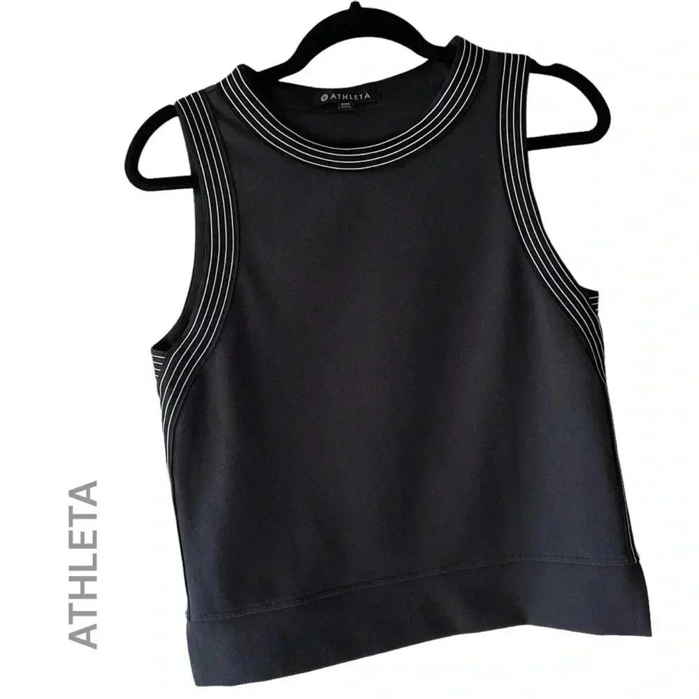 ATHLETA SPORTY TRACKSUIT CROPPED TANK TOP BLACK | LIKE NEW | SIZE: XXS